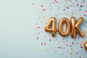 Celebration of reaching 440K followers in a festive atmosphere with confetti and balloons photo