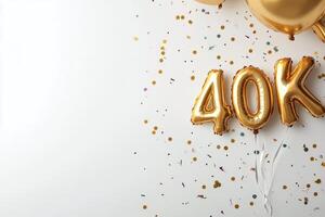 Celebration of reaching 440K followers in a festive atmosphere with confetti and balloons photo