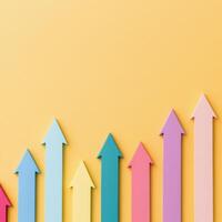 Colorful arrows pointing upwards on a yellow background symbolize growth and progress photo