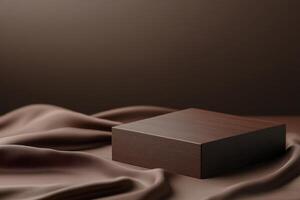Brown wooden box on a smooth fabric surface with soft lighting creating a calm atmosphere photo
