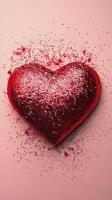 Shiny red heart shaped decoration on soft pink background for festive occasions photo