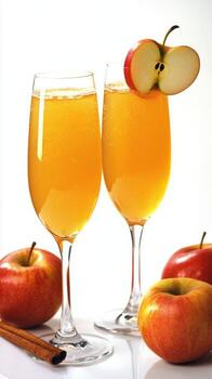 Cocktail featuring apple slice garnish with fresh apple and cinnamon stick beside it photo