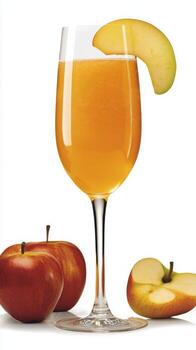 Cocktail featuring apple slice garnish with fresh apple and cinnamon stick beside it photo