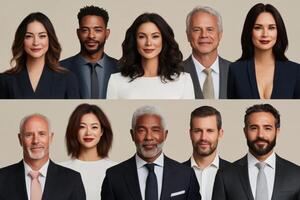 Diverse group of professionals demonstrating confidence and style in studio setting photo