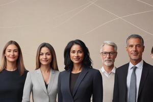 Diverse group of professionals demonstrating confidence and style in studio setting photo