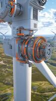 Understanding the intricate design of a wind turbine gearbox from a detailed perspective photo