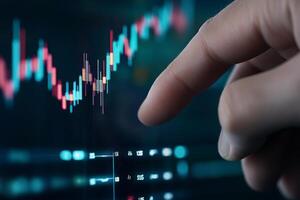 Financial analysis using digital charts and touch interface in a dark environment photo
