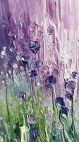 Abstract colorful swirl of purple, green, and yellow paint blending together in creative pattern photo