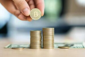 Investing in cryptocurrency with physical coins on a table during the day photo
