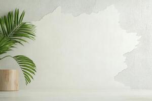 Minimalist interior design with green plants and neutral wall in modern space photo