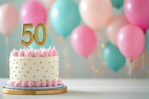 Celebrate a special birthday with a stylish cake and colorful decorations photo