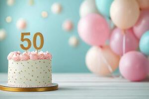 Celebrate a special birthday with a stylish cake and colorful decorations photo