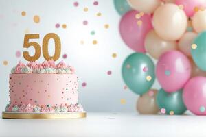 Celebrate a special birthday with a stylish cake and colorful decorations photo