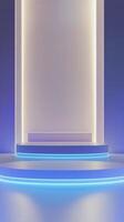 Creative modern stage design featuring glowing archways and soft lighting in a minimalist setting photo