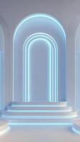 Creative modern stage design featuring glowing archways and soft lighting in a minimalist setting photo