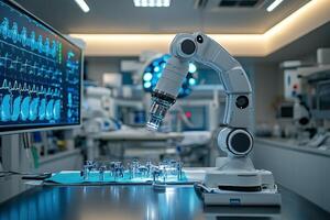 High tech surgical equipment in a modern operating room during a procedure photo