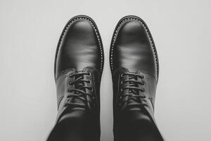 Elegant black dress shoes displayed on a clean surface for fashion and style inspiration photo