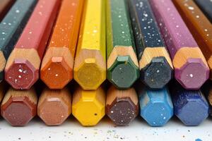 Unique collection of colored pencils displayed creatively on a white background photo