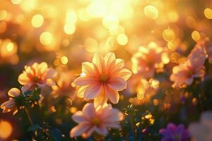 Bright pink flowers bloom in a sunlit garden during springtime photo