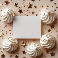 Whipped cream swirls and golden stars create a festive display for celebration moments photo