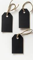 Crafting black tags for labeling items or gifts in a simple studio setting photo