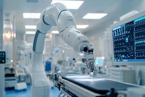 High tech surgical equipment in a modern operating room during a procedure photo