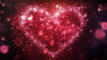 Heart shape made of sparkling pink particles creates a romantic atmosphere photo