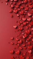 Red hearts scattered on a shiny surface creating a romantic theme for celebrations photo