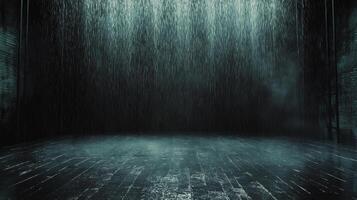 Dark space with heavy rain creating a moody atmosphere and reflective surface photo
