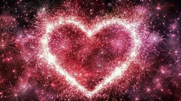 Heart shape made of sparkling pink particles creates a romantic atmosphere photo