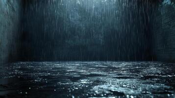 Dark space with heavy rain creating a moody atmosphere and reflective surface photo
