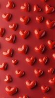 Red hearts scattered on a shiny surface creating a romantic theme for celebrations photo