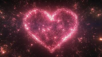 Heart shape made of sparkling pink particles creates a romantic atmosphere photo