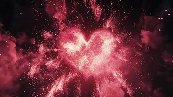 Heart shaped sparkles create a warm effect in dark background during celebration of love photo