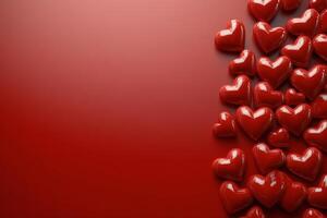 Red paper hearts scattered on a vibrant background for celebrations and events photo