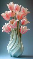 Bright pink tulips arranged in a bouquet against a blue background for decoration photo