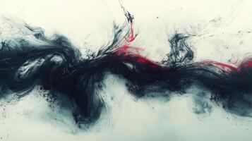 Colorful smoke forms in abstract patterns with vibrant red and deep black wisps photo
