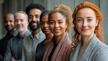 Smiling diverse friends gather together for a joyful moment in bright natural light photo