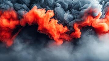 Colorful smoke forms in abstract patterns with vibrant red and deep black wisps photo