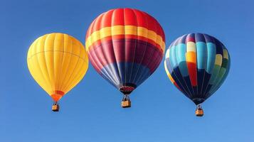 Colorful hot air balloons soaring in a bright blue sky during a sunny day photo