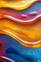 Vibrant colors blend together in an abstract composition of liquid textures under soft lighting photo
