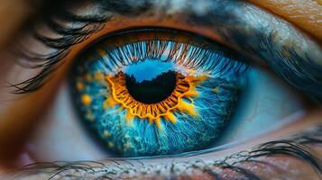 Close up view of a horses eye showcasing its unique features and natural beauty photo