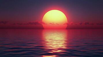Stunning sunset over calm ocean waters with vibrant colors and fluffy clouds photo