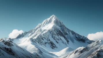 Snow covered mountains and serene landscape on a clear winter day photo