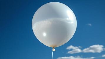 White balloon floating in a clear blue sky with fluffy clouds at midday photo