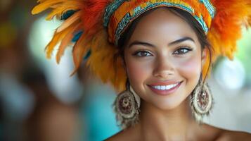 Young woman wearing traditional African attire in natural setting photo