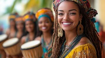 Drummers perform at a lively cultural festival celebrating music and dance in a vibrant setting photo