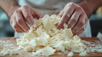 Freshly kneading dough with flowers in a sunny kitchen setting photo