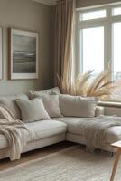 Cozy living room with warm tones in a serene home setting during daylight photo