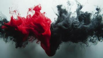 Colorful smoke forms in abstract patterns with vibrant red and deep black wisps photo
